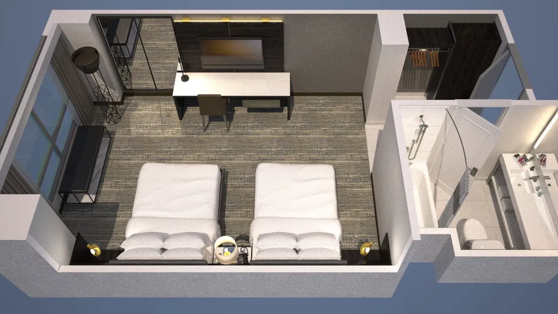 Two Double Beds Deluxe Room floor plan